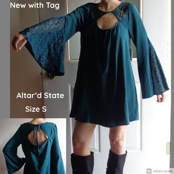 Price Firm 🔺 Altar'd State boho bell sleeve dress w/ cutout size S - Picture 3 of 15